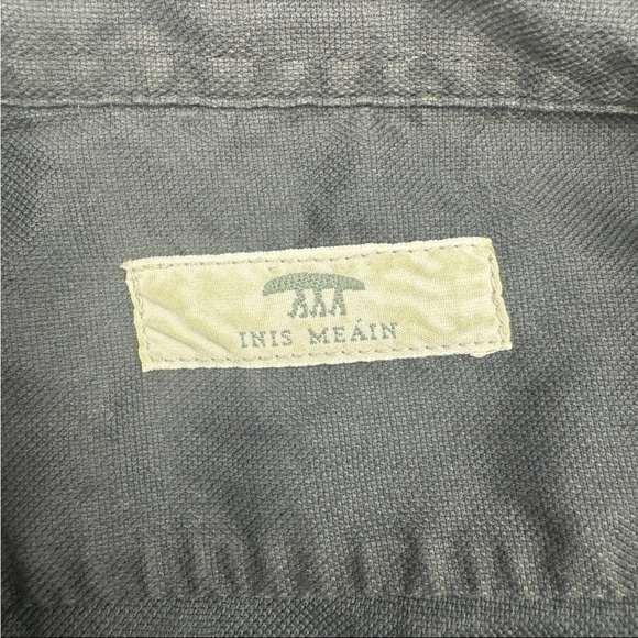 INIS MEAIN Shirt Men Black Long Sleeve Button Down Cotton Pocket Italy Made Sz L - Picture 5 of 10